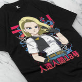 Here at Everythinganimee we have the best anime shirts in the world.
Show your love for Dragon Ball with this bold Android 18 shirt, featuring the iconic fighter in her powerful stance. The striking design brings out her strength and style, making it a must-have for any fan.