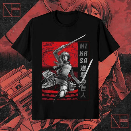 Immerse yourself in this striking Mikasa Tee, perfect for anime fans. Looking for more Attack on Titan merch? Explore our full collection of anime merch now!