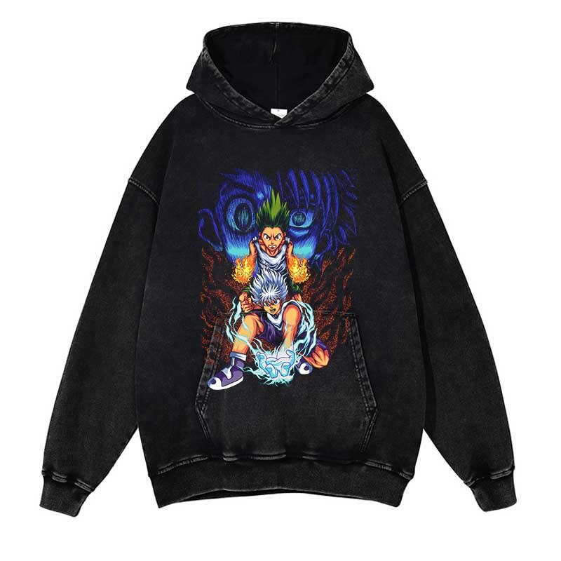 Hunter X Hunter Washed Black Streetwear Cotton Vintage Hoodie