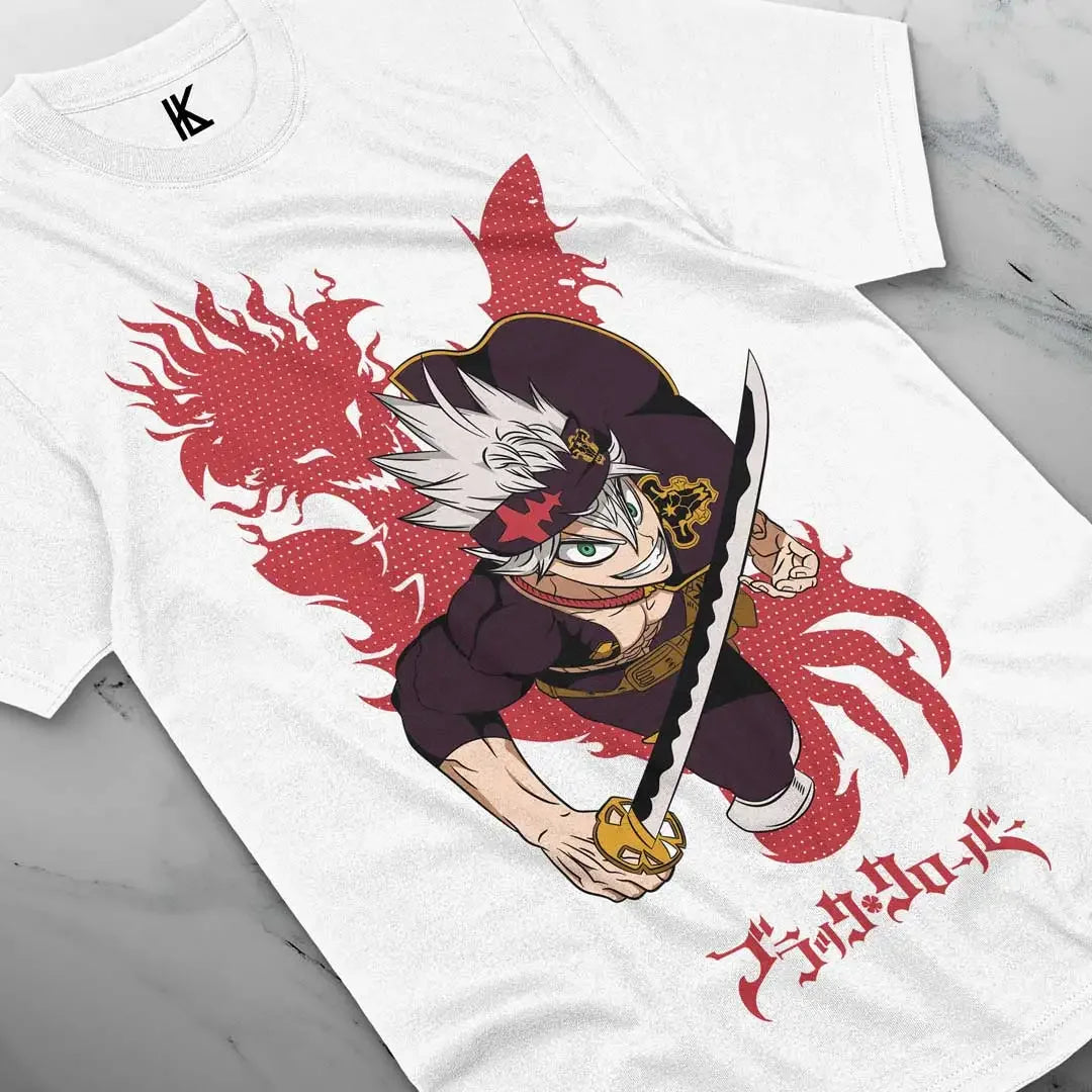 Here at Everythinganimee we have the best anime shirts in the world.
Embrace the power of the Black Bulls with the Asta Shadow Strike Tee! This bold design showcases Asta, the determined magic-less hero, wielding his sword with unmatched energy and intensity. 