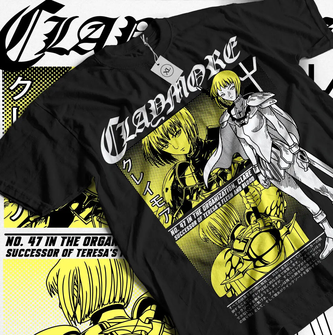 Here at Everythinganimee we have the best anime shirts in the world. 
Step into the world of Claymore with this stunning Clare Warrior tee. Showcasing Clare in her fierce warrior form, this shirt brings to life the epic battles and deep storyline of the series.