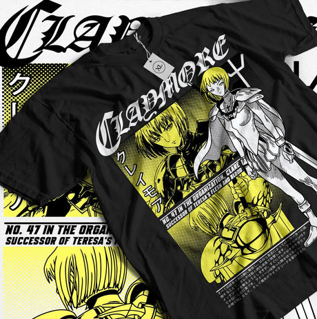 Here at Everythinganimee we have the best anime shirts in the world. 
Step into the world of Claymore with this stunning Clare Warrior tee. Showcasing Clare in her fierce warrior form, this shirt brings to life the epic battles and deep storyline of the series.