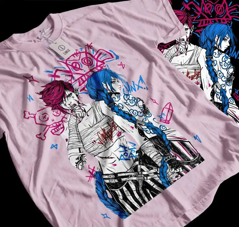 Immerse yourself in this Jinx & Vi  tee, perfect for anime fans. Looking for more Arcane merch? Explore our full collection of anime merch now!