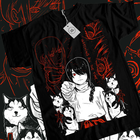 Here at Everythinganimee we have the best anime shirts in the world.
Embrace the mysterious presence of Nayuta and her loyal dogs with this captivating Chainsaw Man tee! Featuring a striking design of Nayuta surrounded by her watchful canines, this shirt captures the eerie vibe of her character perfectly.