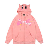 Kawaii Anime Kirby Letter Priting Hoodies Women Loose Streetwear Zip up Hoodie Anime Cute Y2k Clothes Harajuku Tops Pink, everythinganimee