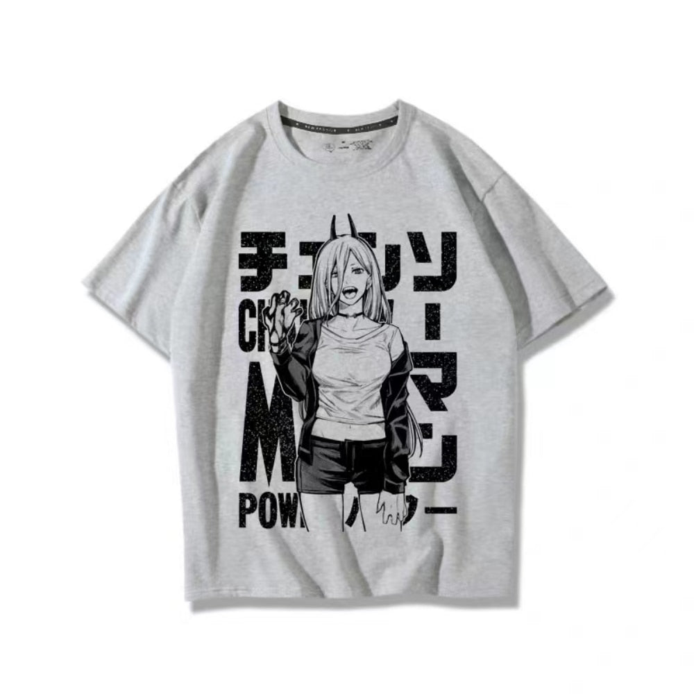 Power Chainsaw Man Manga Graphic Oversized Cotton Tee