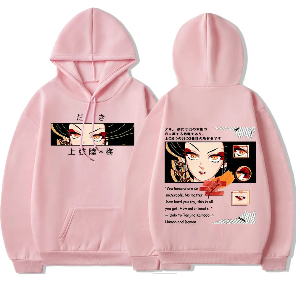 Enter the adrenaline-pumping world of Demon Slayer with our Daki Eyes Hoodie, If you are looking for more Demon Slayer Merch, We have it all! | Check out all our Anime Merch now!
