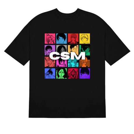 Here at Everythinganimee we have the best anime shirts in the world.
Celebrate the entire cast of Chainsaw Man with this vibrant, colorful tee! Featuring a grid of iconic characters in bold colors, this shirt is perfect for showing off your love for the series in style. 