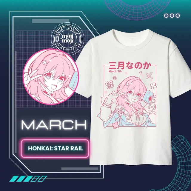 Immerse yourself in this striking March 7th Tee, perfect for anime fans Looking for more Honkai Star Rail merch? Explore our full collection of anime merch now!