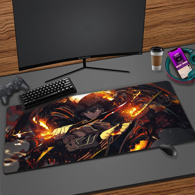 Solo Leveling Mouse Pad Manga Sung Jinwoo Anime Mousepad XXL Large Computer Mouse Mat Rubber Table Carpet 900x400mm Desk Mat Pad, everythinganimee