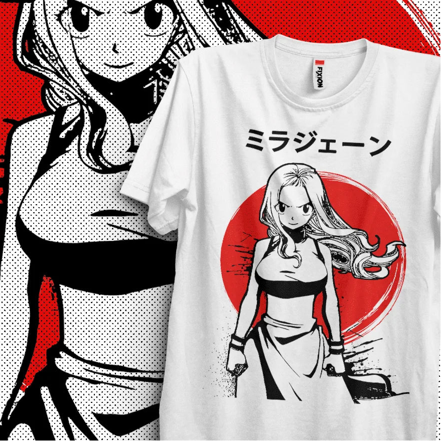 Immerse yourself in this striking Mirajane Tee, perfect for anime fans. Looking for more Fairy Tail merch? Explore our full collection of anime merch now!