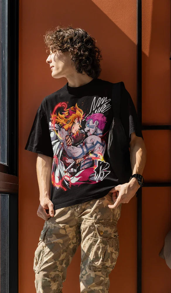 This tee captures the intense battle between Akaza & Kyojuro, making it a must-have for fans. If you are looking for more Demon Slayer Merch, We have it all! | Check out all our Anime Merch now!