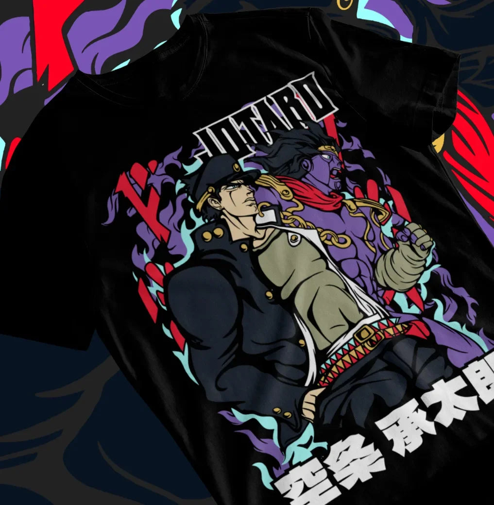 Here at Everythinganimee we have only the best anime merch! Free Global Shipping.
Step into the world of JoJo's Bizarre Adventure with this iconic Jotaro Kujo t-shirt. 