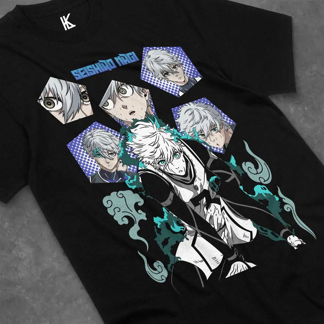 Immerse yourself in this striking Seishiro Tee, perfect for anime fans. Looking for more Blue Lock merch? Explore our full collection of anime merch now!