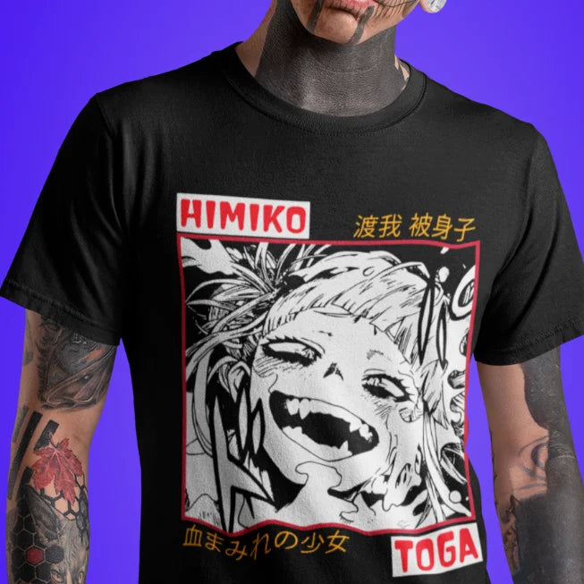 Here at Everythinganimee we have the best anime shirts in the world.
Show your wild side with this Himiko Toga Insane Smile Tee, featuring the iconic and twisted grin of the beloved villain from My Hero Academia. Perfect for fans of the League of Villains.