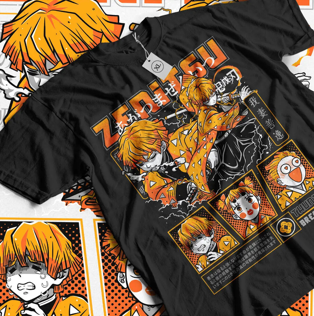 Here at Everythinganimee we have the best anime shirts in the world.
Unleash the power of Zenitsu with this electrifying Demon Slayer tee! Featuring his Thunder Breathing form and iconic expressions, this shirt captures the duality of Zenitsu's fear and courage. 