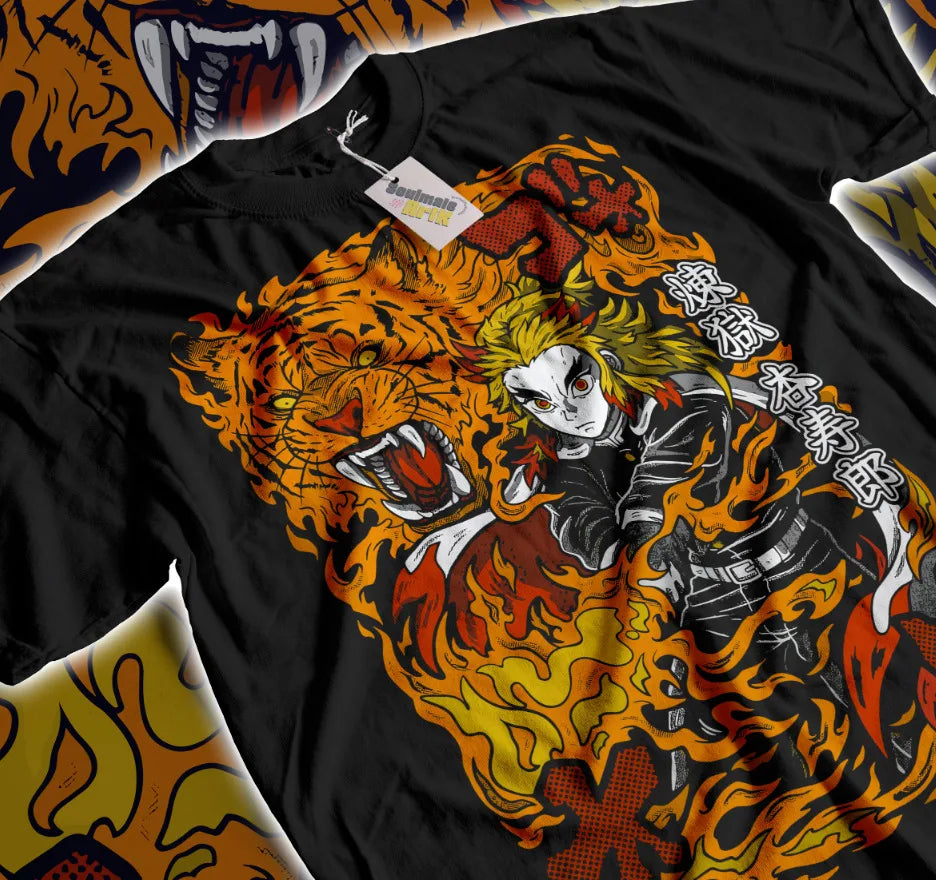 Here at Everythinganimee we have the best anime shirts in the world. 
Ignite your wardrobe with the fierce energy of Kyojuro Rengoku from Demon Slayer.