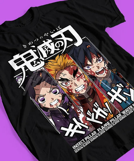 Immerse yourself in this striking characters Tee, perfect for anime fans. Looking for more Demon Slayer merch? Explore our full collection of anime merch now!