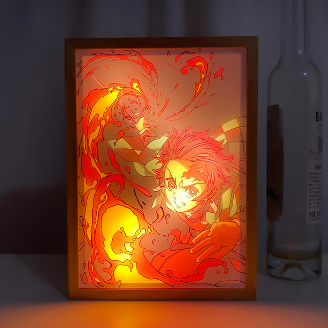 Anime Light Photo Frame Demon Slayer for Home Decoration Manga Wood Table Desk Lamp Anime Light FrameTanjiro Painting Design, everythinganimee