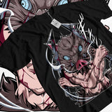 Here at Everythinganimee we have the best anime shirts in the world. 
Unleash the wild and fearless energy of Inosuke Hashibira with this bold Demon Slayer tee.