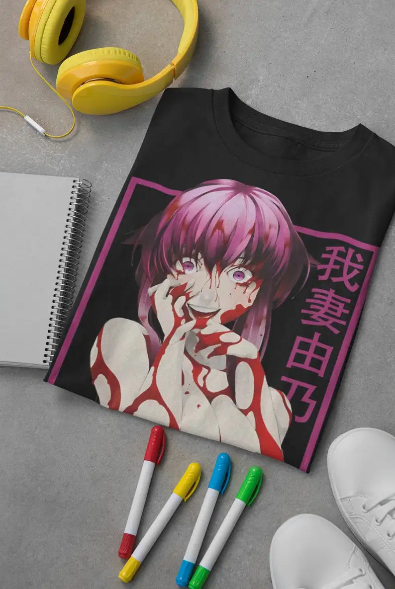 Immerse yourself in this striking Mirai Tee, perfect for anime fans Looking for more Future Diary merch? Explore our full collection of anime merch now!