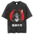 Demon Slayer T Shirt 100%Cotton Anime Kimetsu No Yaiba Washed Tshirt Men Women Vintage Black Tops Summer Manga Casual Tees, everythinganimee