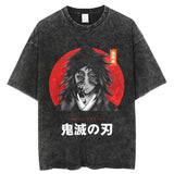 Demon Slayer T Shirt 100%Cotton Anime Kimetsu No Yaiba Washed Tshirt Men Women Vintage Black Tops Summer Manga Casual Tees, everythinganimee