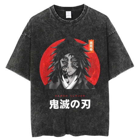 Demon Slayer T Shirt 100%Cotton Anime Kimetsu No Yaiba Washed Tshirt Men Women Vintage Black Tops Summer Manga Casual Tees, everythinganimee