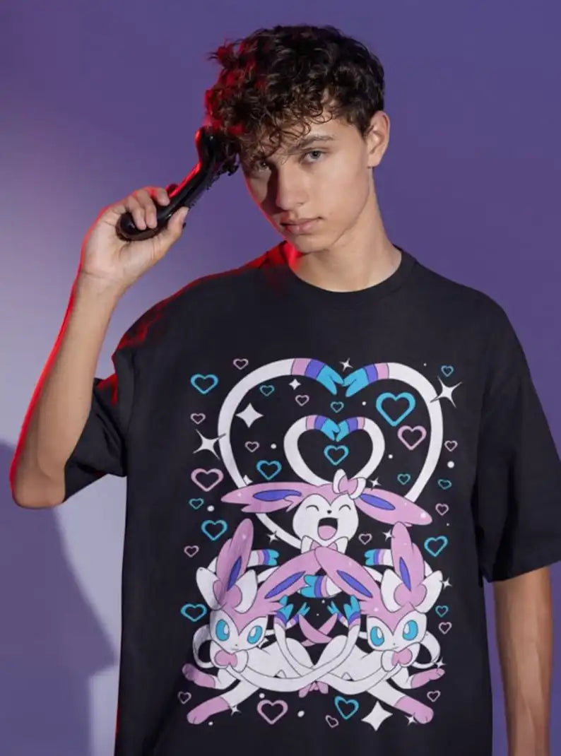 This tee captures the magic of Sylveon. If you're looking for more Pokemon merch, we have it all! Check out our anime merch now—free shipping!