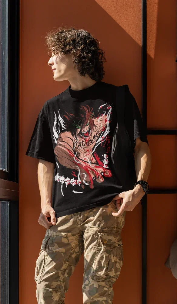 Here at Everythinganimee we have only the best anime merch! Free Global Shipping.
Unleash the power of the Attack on Titan with this Eren tee. Featuring a bold and intense design.