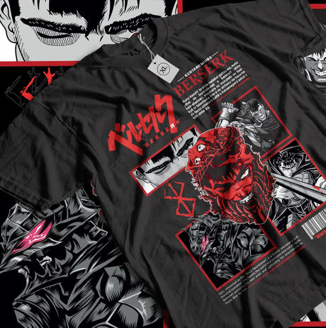 Immerse yourself in this Guts tee, perfect for anime fans. Looking for more Berserk merch? Explore our full collection of anime merch now!