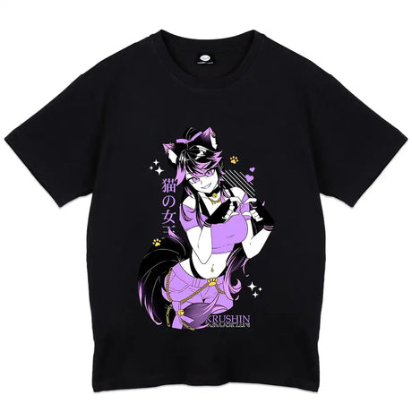 Here at Everythinganimee we have the best anime shirts in the world.
Step into the world of Krushin Neko with this dynamic tee featuring a sleek design of a fierce yet adorable neko character. 