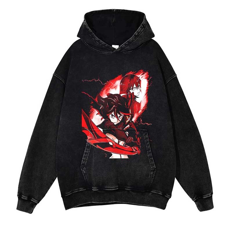 KILL la KILL Washed Black Streetwear Cotton Vintage Hoodie