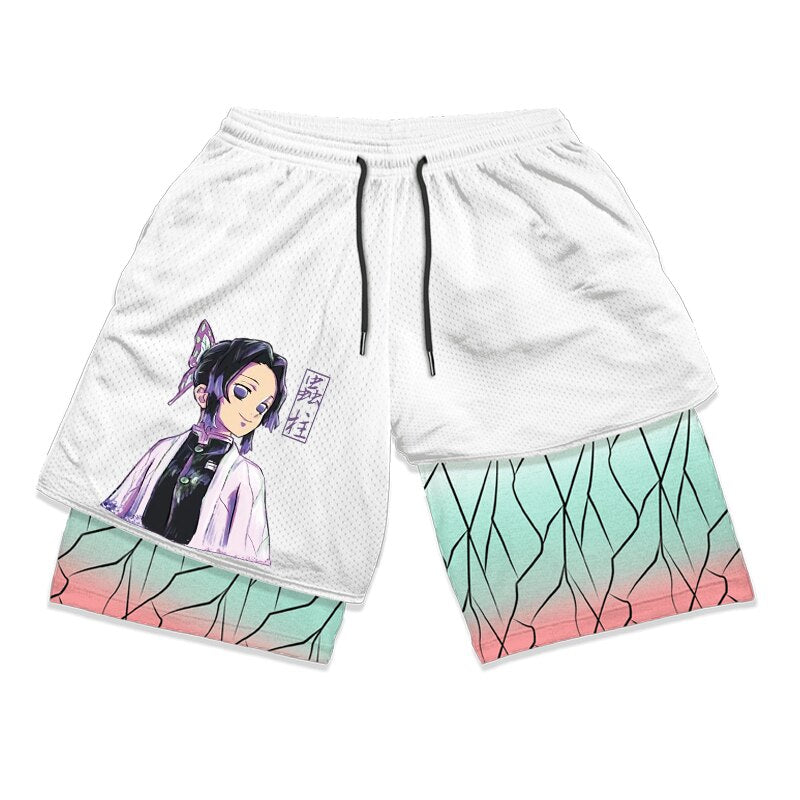 Demon Slayer Anime Gym Shorts for Men Women 2 in 1 Compression Shorts with Pockets 5 Inch Quick Dry Stretchy Fitness Workout, everythinganimee