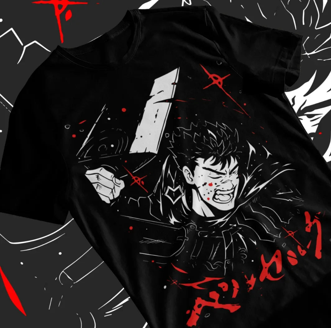 Dive into the dark fantasy with this striking tee featuring the relentless warrior Guts in a dynamic pose. If you are looking for more Berserk Merch, We have it all! | Check out all our Anime Merch now!