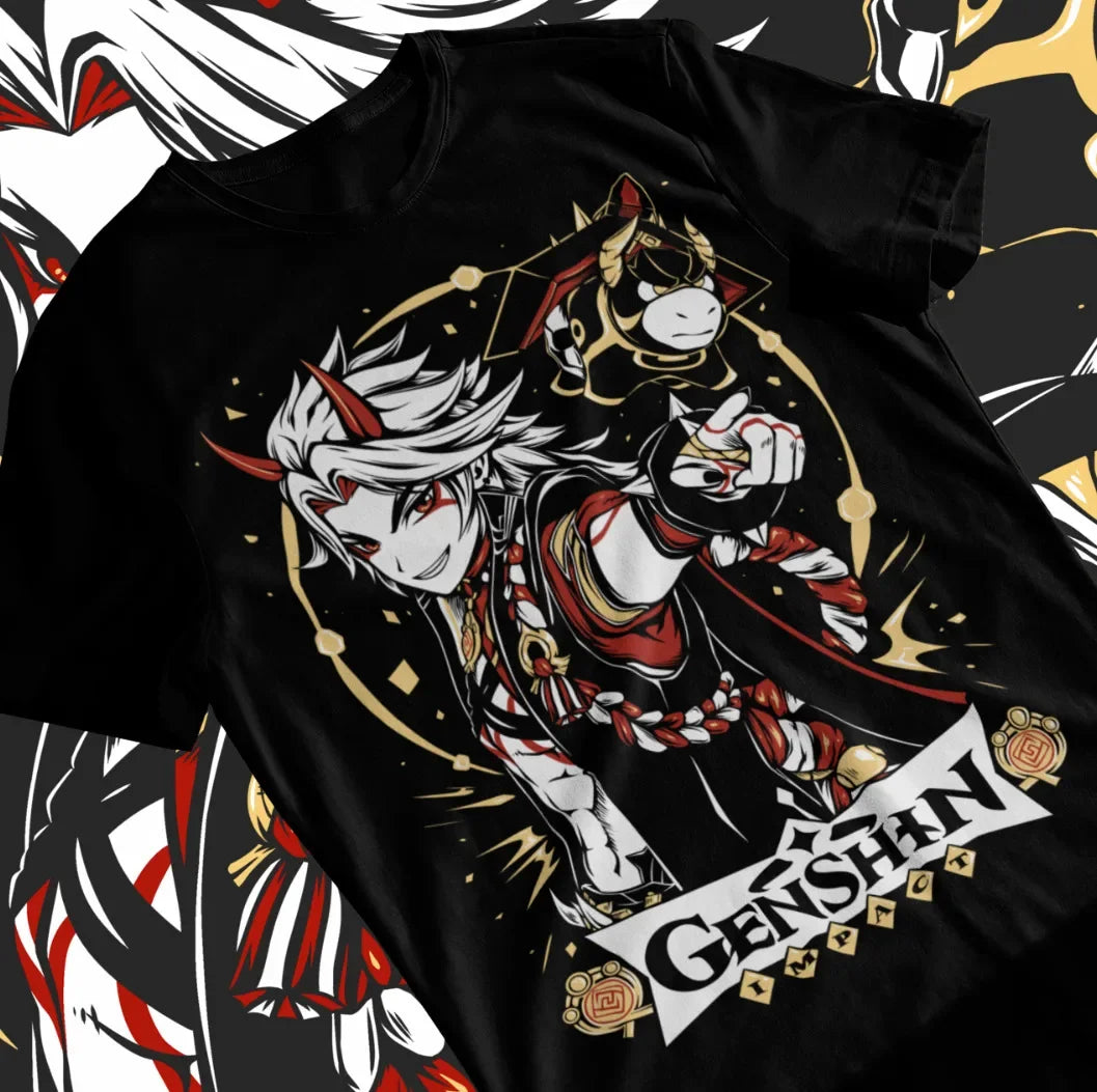 Here at Everythinganimee we have only the best anime merch! Free Global Shipping.
Unleash your inner oni with this bold Genshin Impact T-Shirt featuring Arataki Itto! 