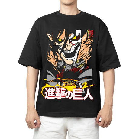 Here at Everythinganimee we have the best anime shirts in the world.
Channel the fierce power of the Attack Titan with this bold and dynamic tee, featuring Eren's intense transformation. With vibrant colors and eye-catching details.