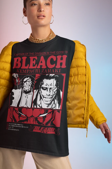 Immerse yourself in this striking Zaraki Kenpachi Tee, perfect for anime fans. Looking for more Bleach merch? Explore our full collection of anime merch now!