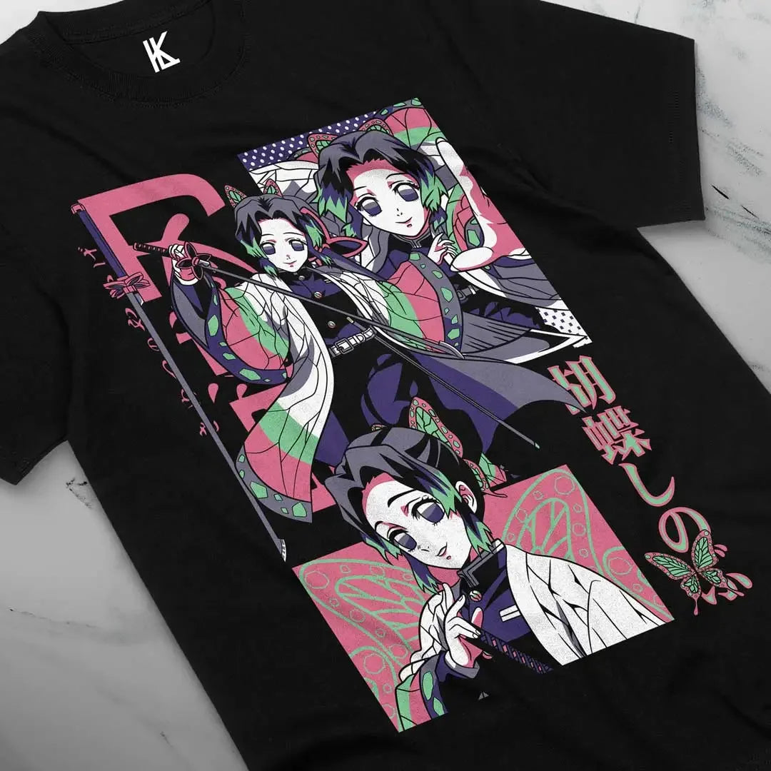 Here at Everythinganimee we have the best anime shirts in the world.
Embrace the elegance and power of Shinobu Kocho, the Insect Hashira, with this captivating tee. Featuring stunning illustrations of Shinobu in her butterfly-themed attire, this shirt beautifully captures her grace and strength.