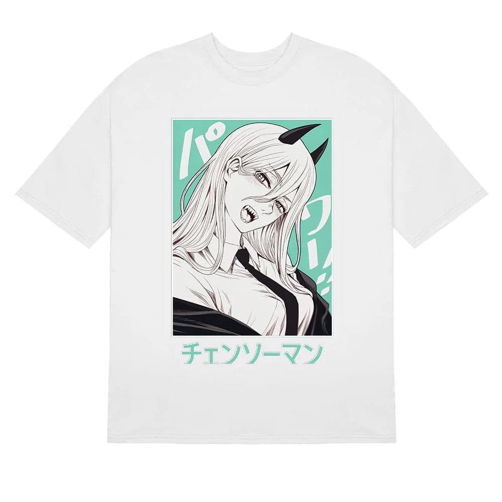 Here at Everythinganimee we have the best anime shirts in the world.
Unleash the energy of Power from Chainsaw Man with this bold, eye-catching tee. Featuring a stunning print of the Fiend in all her wild glory, this shirt embodies the chaotic and fierce spirit of the series.