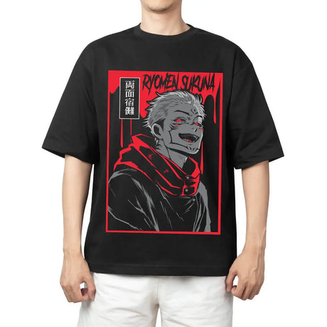 Here at Everythinganimee we have the best anime shirts in the world.
Embrace the curse with this striking Ryomen Sukuna tee from Jujutsu Kaisen. Featuring the menacing King of Curses in bold red and black, this shirt captures the dark essence of Sukuna's power.