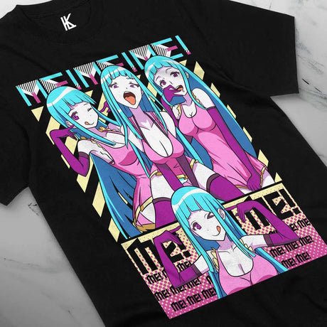 Here at Everythinganimee we have the best anime shirts in the world.
Stand out with this electrifying Me Me Me tee, showcasing the bold and vibrant style that the anime is famous for. With a pop of neon colors and dynamic character designs, this shirt is perfect for fans who love edgy and eye-catching fashion.