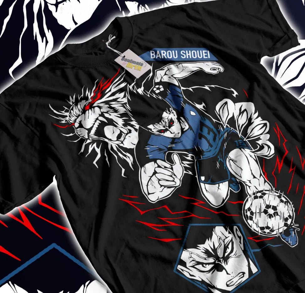 Here at Everythinganimee we have the best anime shirts in the world. Channel the unstoppable power of the “King of the Field” with the Barou Shouei Dominance Tee.