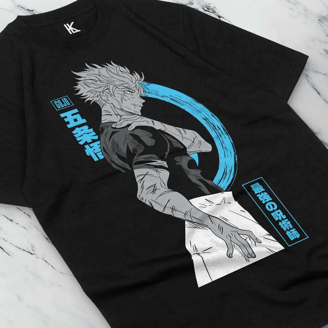 Here at Everythinganimee we have the best anime shirts in the world.
Step into the world of Jujutsu Kaisen with the Gojo Satoru Infinity Strike Tee. This sleek design showcases Gojo Satoru, the unrivaled sorcerer, in a dynamic pose, capturing his iconic limitless energy.