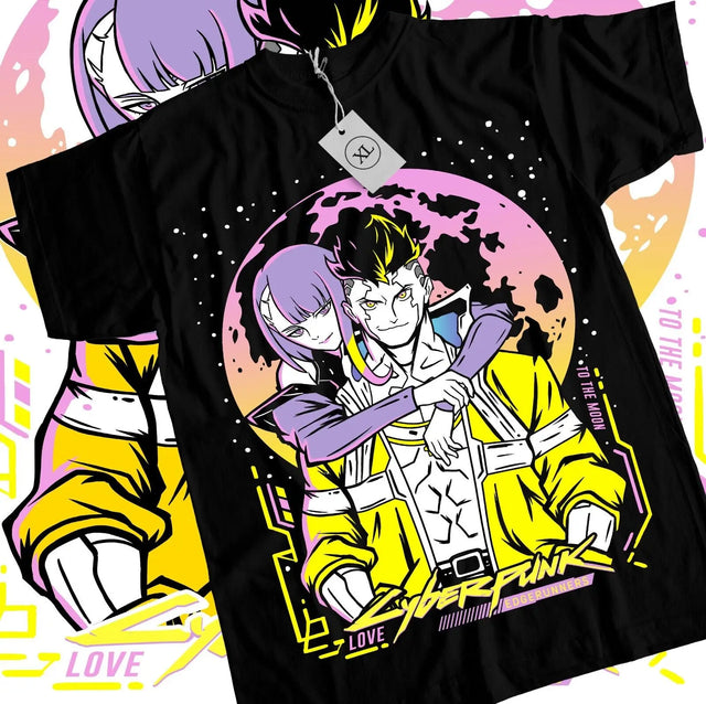 Here at Everythinganimee we have the best anime shirts in the world. Step into the future with this stunning Cyberpunk Edgerunners tee featuring the vibrant bond of love in a cyberpunk world. 