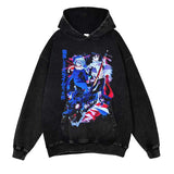 Anime Washed Black Streetwear Cotton Vintage Hoodies