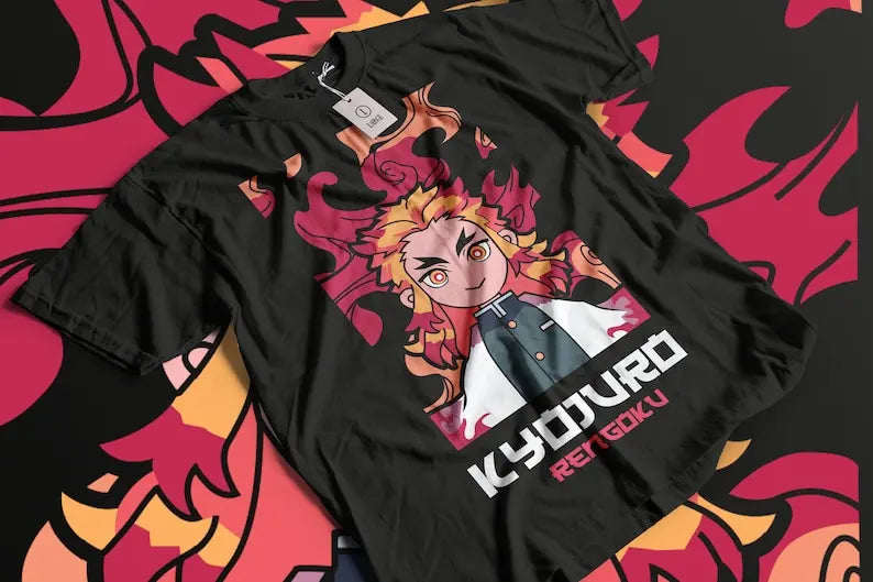 Immerse yourself in this striking Kyojuro Tee, perfect for any Kyojuro fan. Looking for more Demon Slayer merch? Explore our full collection of anime merch now!