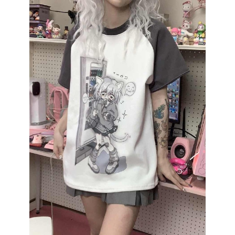 Futuristic Retro EVE★GIRL'S EGG★ Detachable Sleeve Cotton Tee