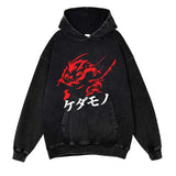 Demon Slayer Washed Black Streetwear Cotton Vintage Hoodie