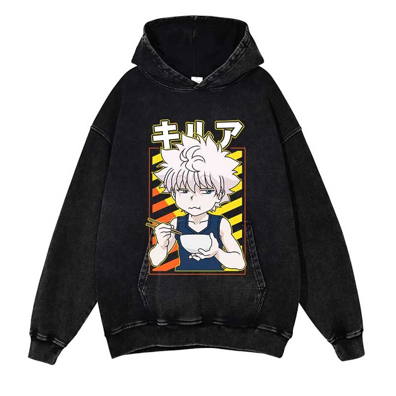 Hunter X Hunter Washed Black Streetwear Cotton Vintage Hoodie